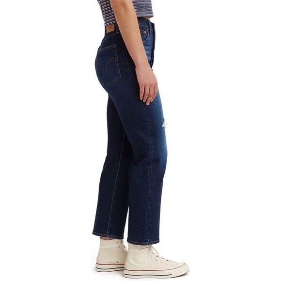NWT $79.50 Levi's Ribcage Straight Ankle Distressed Dark Wash Jeans Women 32x27 - Picture 3 of 15